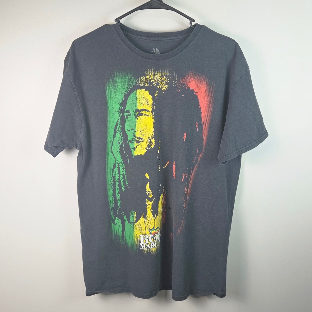 Zion Bob Marley T-Shirt Mens L Black Fair Distressed Rasta Reggae Graphic Tee